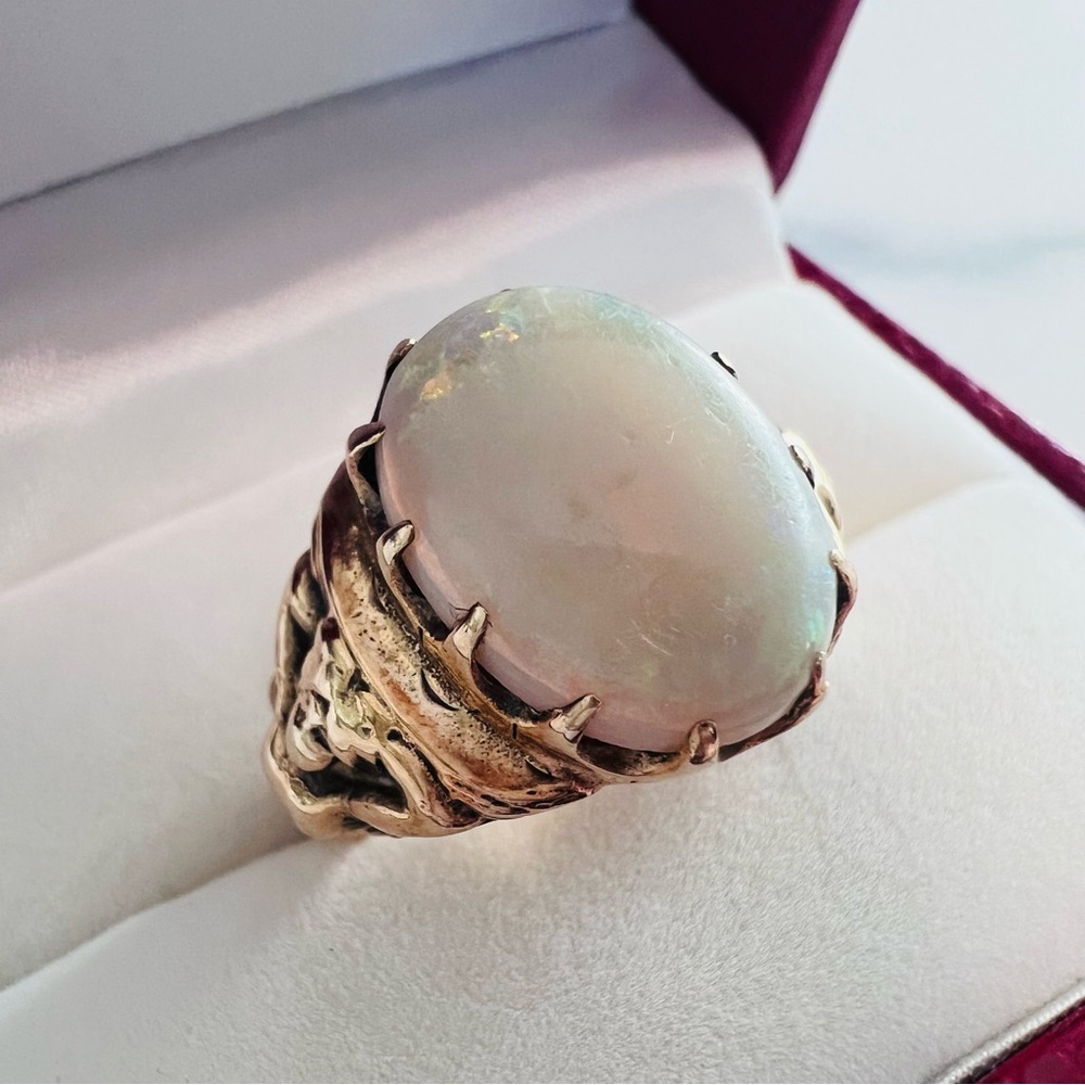 RARE 1970s Solid Gold 10K Men's/Women's Figural Authentic Australian Opal Ring - Picture 10 of 16